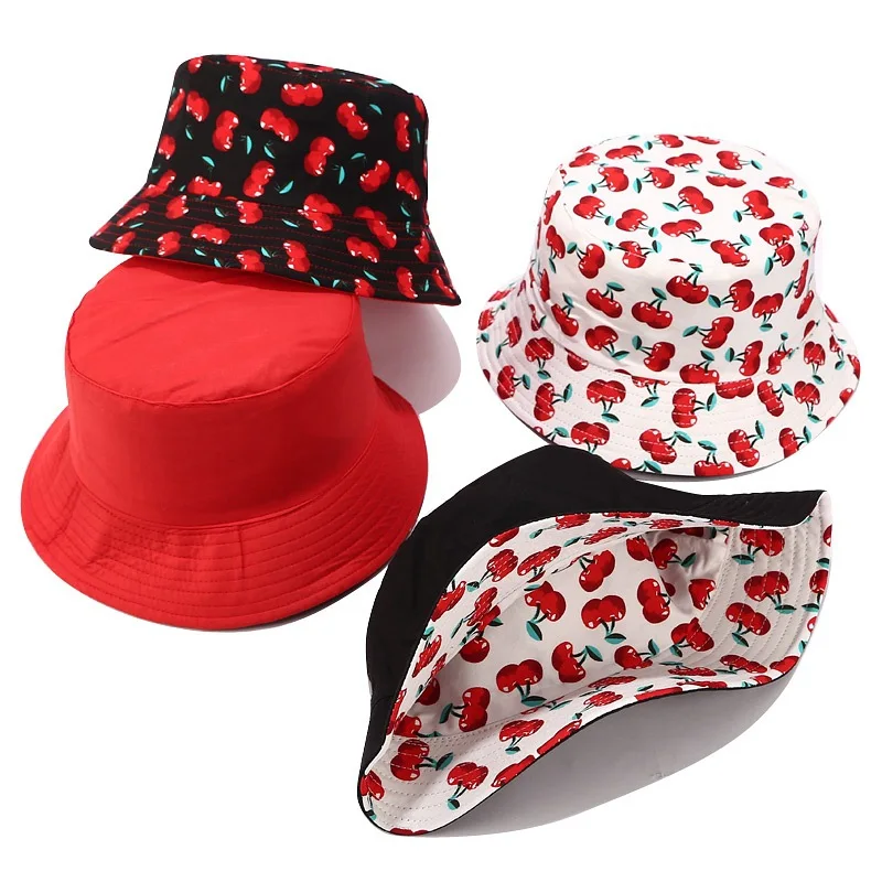 Из хлопка с принтом милый Вишневый Панама для рыбака шляпа Открытый Дорожная шляпа шляпы от солнца для Для женщин 06