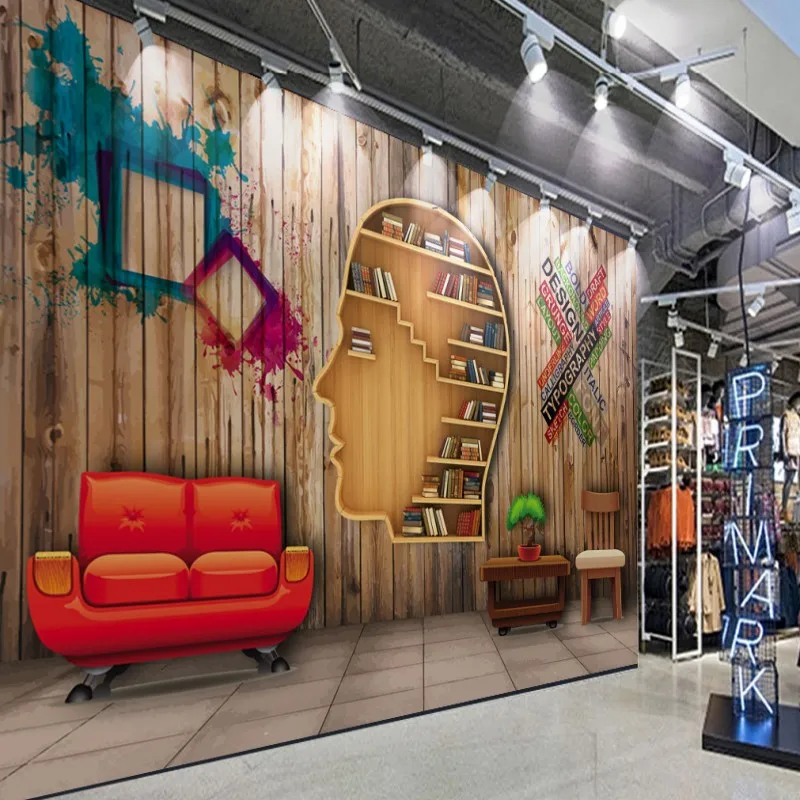 العرف صور خلفيات 3d ستيريو الخشب جدارية الفن مكتبة خزانة دراسة خلفية مخصصة خلفية شخصية