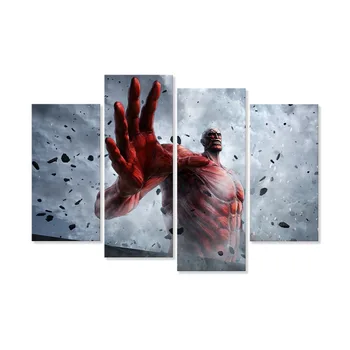 

Colossal Titan Big Hand 4 Panel Modern Wall Art Anime Poster Attack on Titan Canvas Wall Painting Living Room B0010