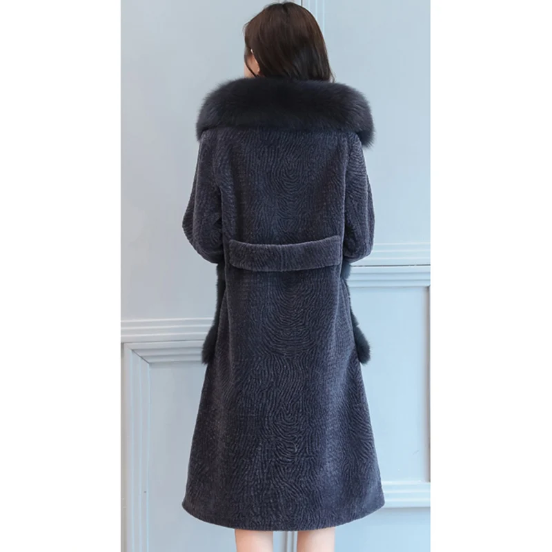 Veste Fourrure Moutons Grand Manteaux rose Nouveau Manteau De Tonte kaki dark Gray Hiver 4xl Féminin S 2018 Noir Taille Des Long Chaud Femmes Pardessus D'agneau dOttqr