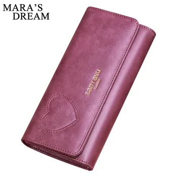 

Mara's Dream Genuine Leather Wallet Women Butterfly Ladies Wallets Purses Solid Color Zipper Money Bag Long Real Leather Purses