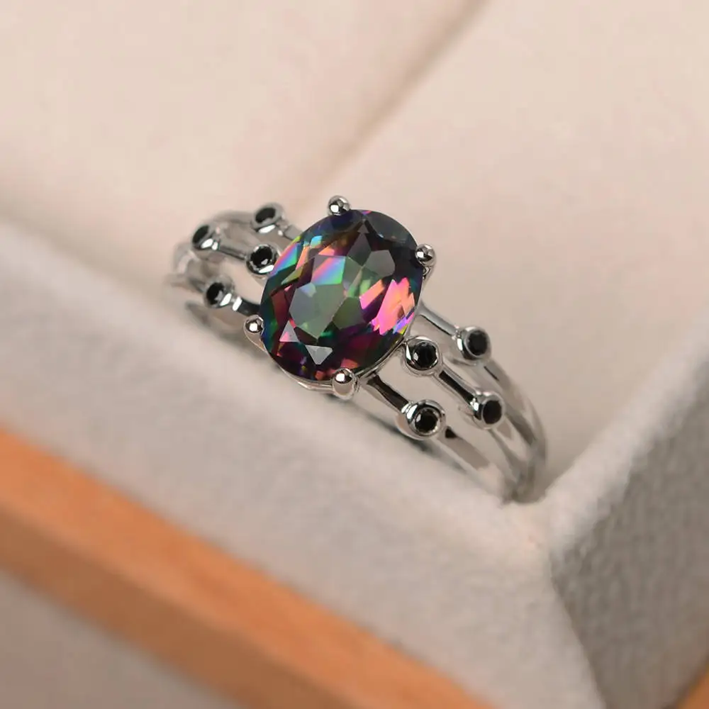 Utimtree Простое Элегантное женское фиолетовое овальное кольцо 925 пробы Серебряное ювелирное изделие Свадебные Кольца для женщин камень по дню рождения подарок леди - Цвет основного камня: Multi