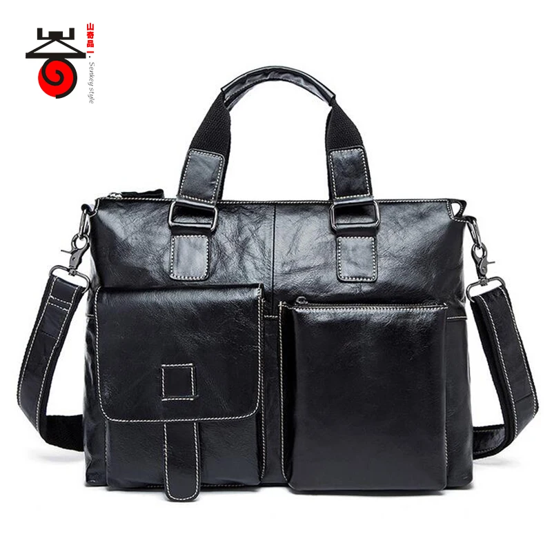 

Senkey style Genuine leather Men Briefcase Business Casual Handbag Messenger bags Luxury Leather Laptop Bag Man Shoulder Bag