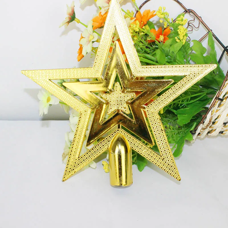 9 14 18cm Gold Star Christmas Tree Top Star 3D Five point Star Christmas Home Table christmas tree top decorations
