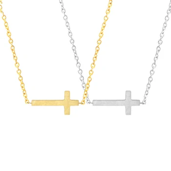 

10pcs/lot Religious Sideways Cross Necklace Collier Bijoux Stainless Steel Jesus Pendant Necklace For Women Christian Jewelry