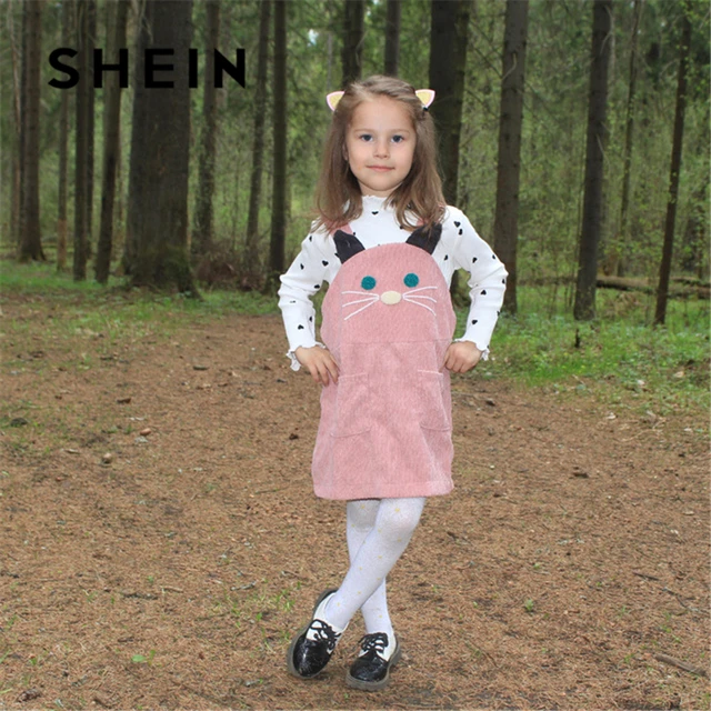 SHEIN Kiddie/белая трикотажная футболка с отделкой в рубчик для маленьких девочек, платье в Корейском стиле, комплект одежды 2019 года, Детские комплекты с длинными рукавами