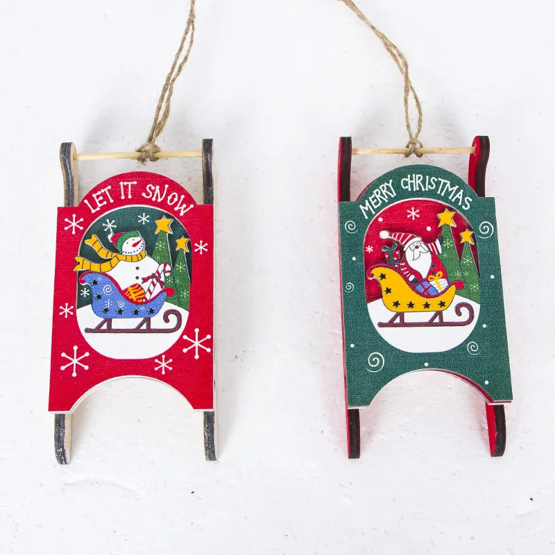 1PC DIY Wood Sled Crafts Christmas Sled Wooden Pendants Ornaments Xmas