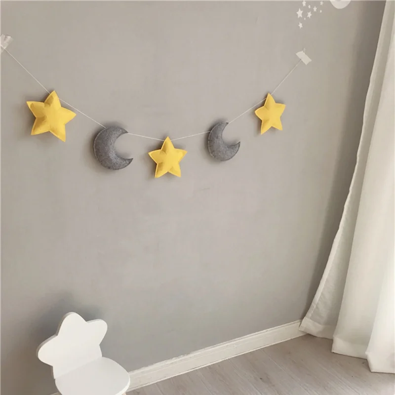 Скандинавская детская комната подвесное настенное украшение Monn Star String Войлок тканевая гирлянда вечерние баннер палатка кровать коврик подвесной Декор