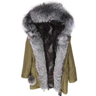 Vert 2 Manteau 4 Naturel Parka Laveur Grand Fourrure 3 Col D'hiver Raton Capot 2019 5 Veste Renard En Long Doublure Chaud Armée Réel Femmes Longue 6 1 De Bnwqqx5S8H