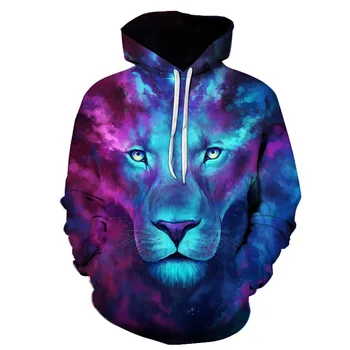 

2019 Animal print hooded Sweatshirts Purple green yellow Lion head 3D Hoodie Female Male Autumn Pullover Xxxtentacion Tracksuit