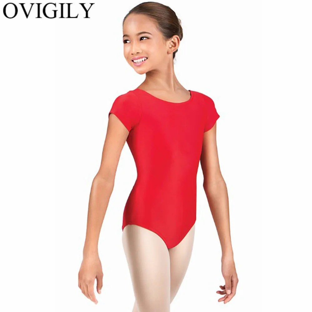 Girls Team Basic Short Sleeve Leotards For Gymnastics Kids Spandex Dance Bodysuit ballet leotard dance leotard girls dance costumes