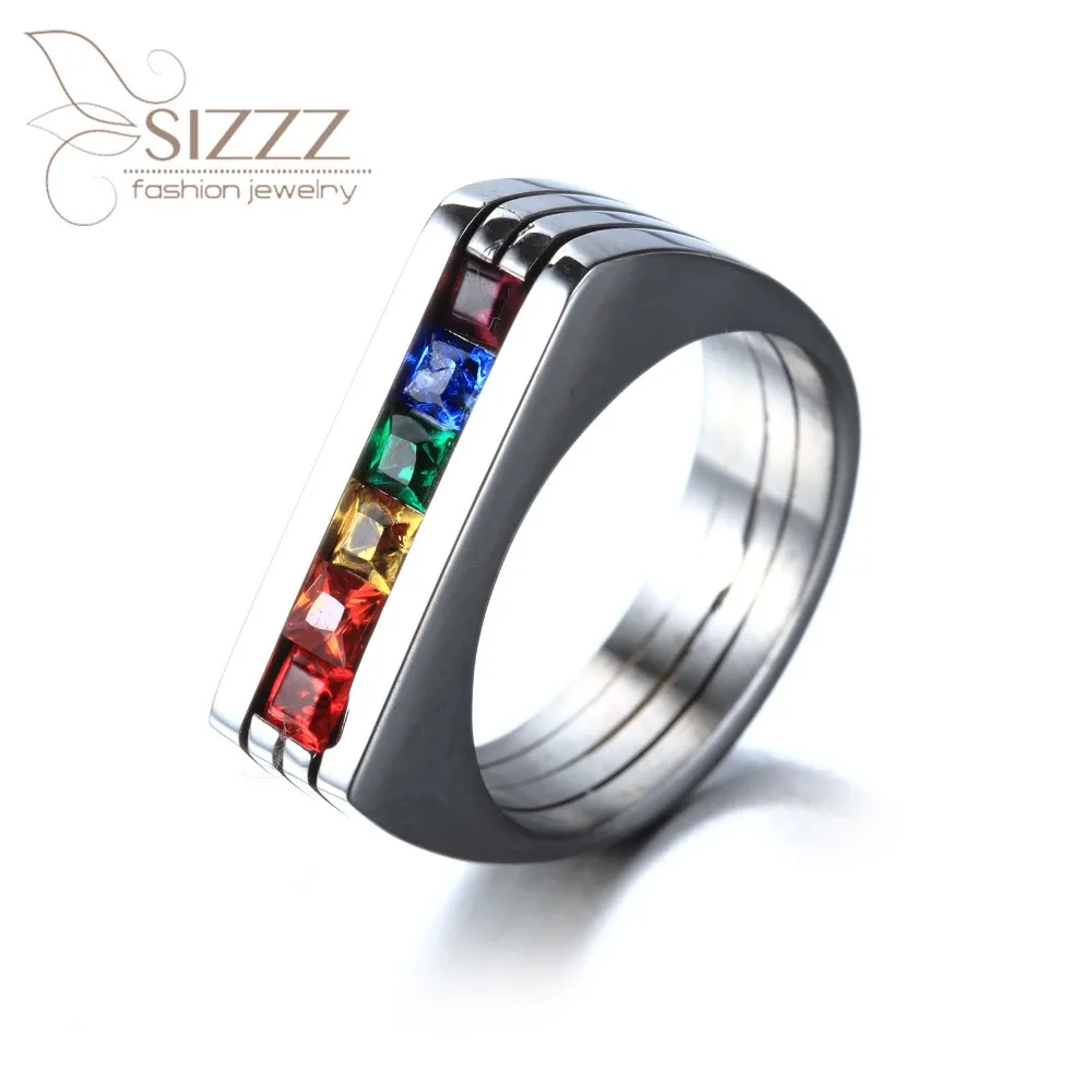 

Rainbow LGBT Rings Jewelry Engagement Party Bagues Titanium 316L Stainless Steel Bands For Couple Lovers Rings for Women Men