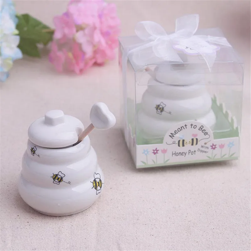20pcs Meant to Bee Ceramic Honey Pot with Wooden Dipper Wedding Favors