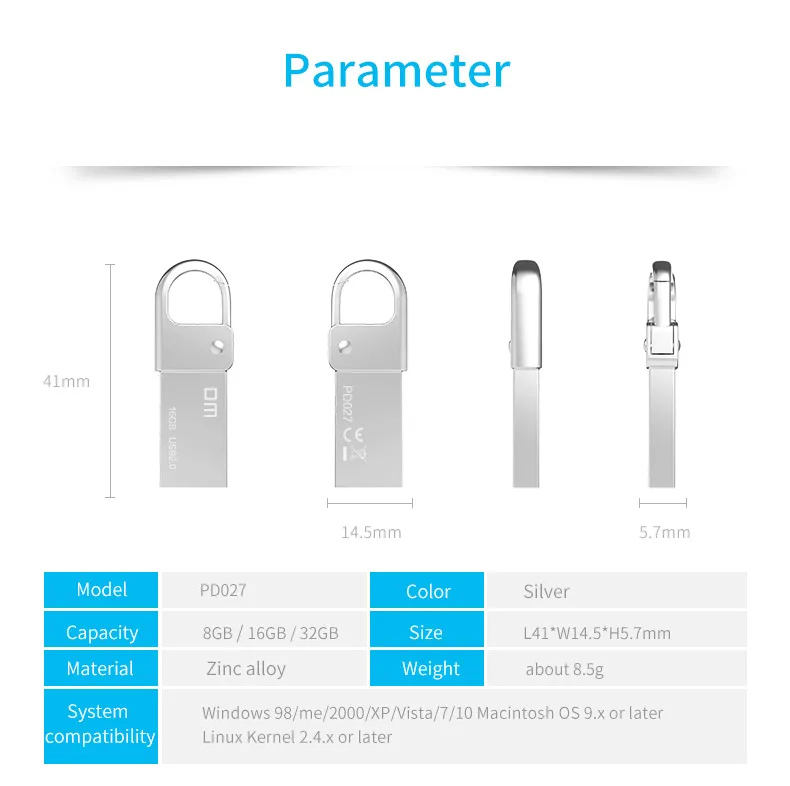 DM PD027 8 ГБ 16 ГБ 32 ГБ USB флеш-накопитель металлический флеш-накопитель брелок Водонепроницаемая USB флешка флеш-накопитель usb диск