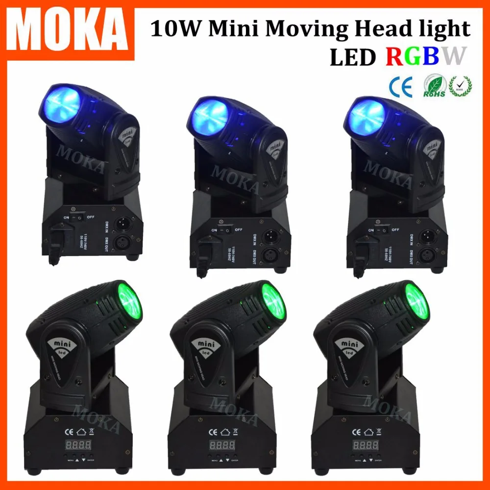 

6PCS/LOT Voice Sound DMX512 Control Small 10W Spot Led RGBW 4 IN 1 Dj Light Pan 540 Degree Tilt 270 Degree