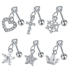 1 шт. цветок Звезда Крест Корона сердце кристалл CZ украшения для ушного пирсинга Висячие Tragus серьги Конч шпильки спирали серьги для ушного хряща 16 г