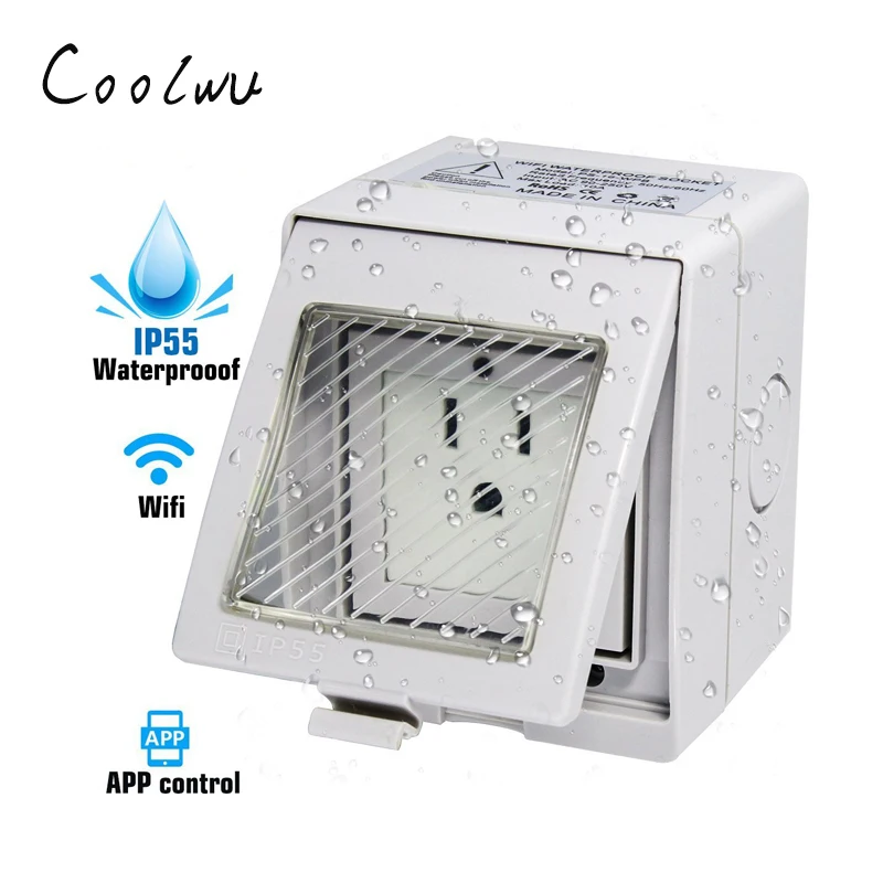 

US/EU/UK Standard IP55 Waterproof Wifi Wall Socket,Remote Control Smart Home Timer Setting Works With Alexa Google Home