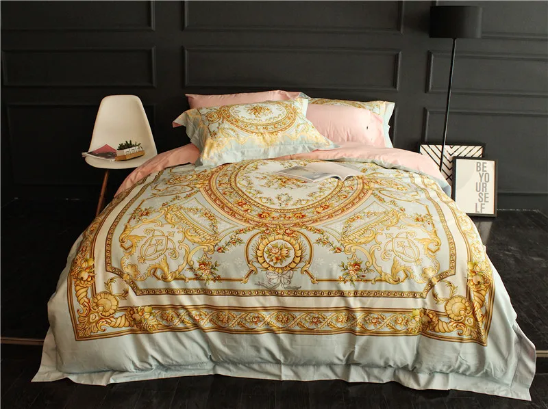 

Bohemia style green bedding set king size duvet cover soft Egypyian cotton bedding flower printed bed sheet
