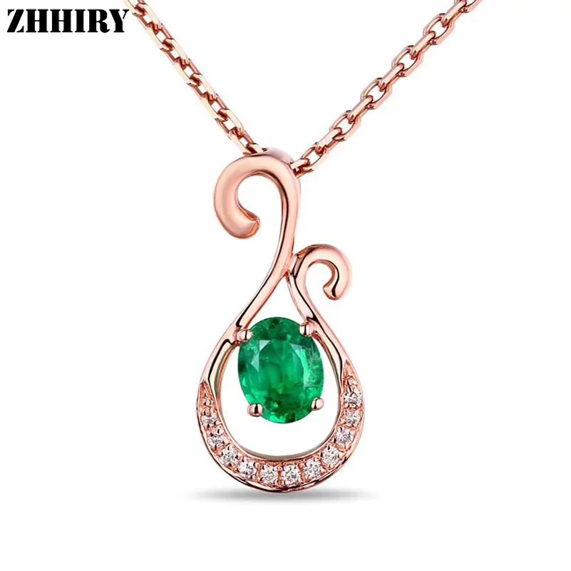 

ZHHIRY Women Natural Emerald Necklace Pendant Genuine 925 Sterling Silver Real Precious Gemstone Fine Jewelry