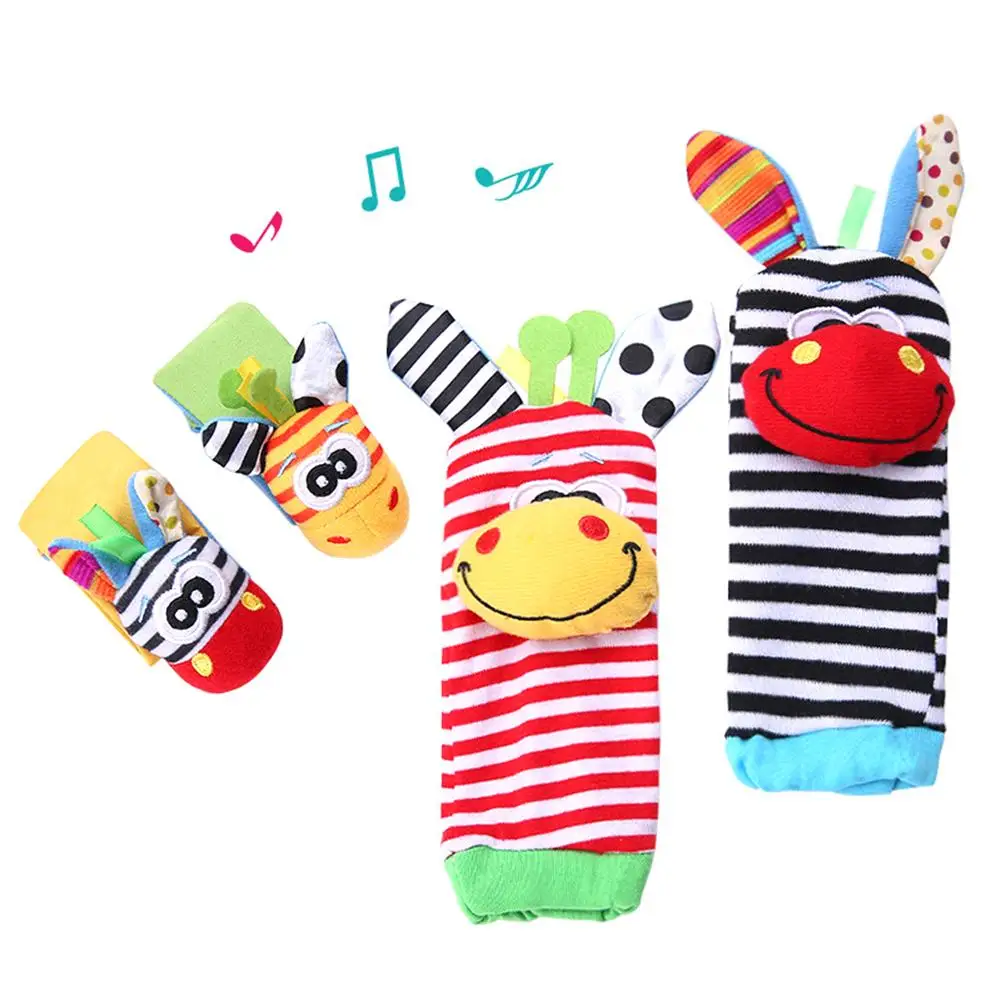 Wrist Strap Rattles Animal Socks Toy New A Pair 2pcs/set Baby Infant Soft Handbells Hand Foot Developmental Toys 0-12Months