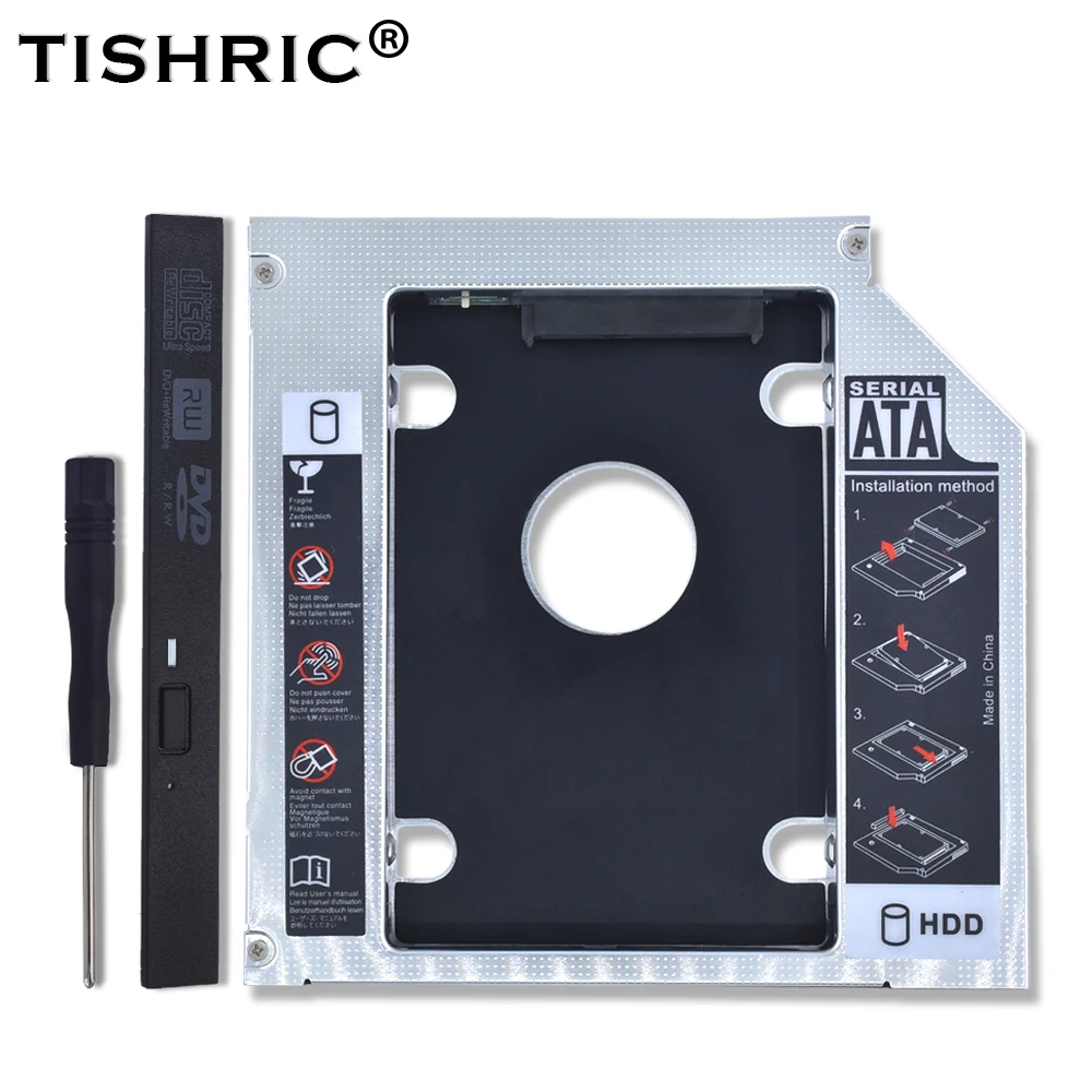 TISHRIC Универсальный алюминиевый для 2,5 ''2nd HDD Caddy 12,7 мм толщина SATA 3,0 чехол для SSD, HDD корпус DVD-ROM Optibay