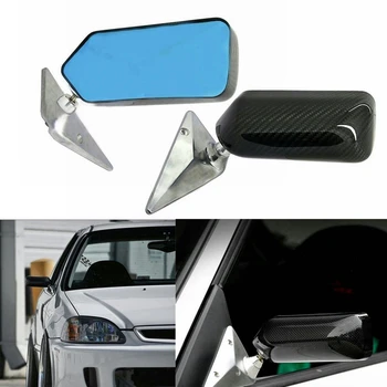 

JXLCLYL 1Pair Universal F1 Style Carbon Fiber Blue Mirror Metal Bracket Side Mirror