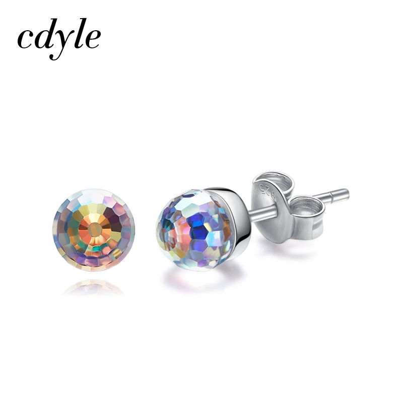 no box Cdyle украшенные кристаллами Классические стерлингового серебра 925 Bijoux Красочные горный хрусталь минималистичные женские серьги - Окраска металла: no box