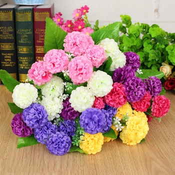 

2020 Exquisite Fake Flowers Multi-colored Beautiful Home Decoration Fragrant Chrysanthemums Plastic, Wire 8 Hydrangea Artificial