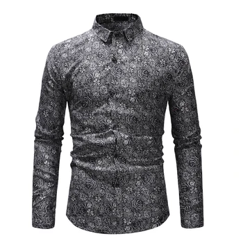 

MOGU Fashion Summer Floral Long Sleeve Mens Shirts Business Casual 2019 New Arrival Hawaiian Beach 2 Colors Camisa Masculina