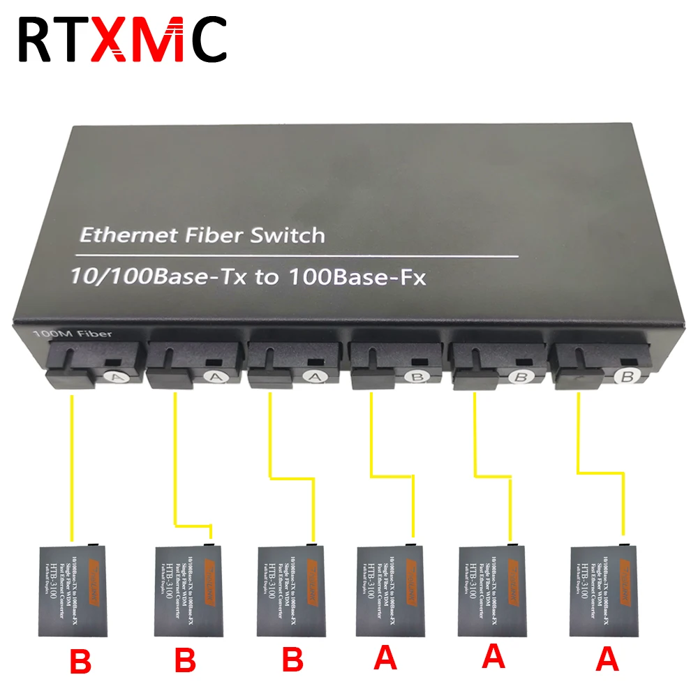 10/100 м Ethernet коммутатор 6 волоконный порт 25 км 2 UTP RJ45 Быстрый Erhetnet волоконно-оптический коммутатор с 5 в 2 А источник питания