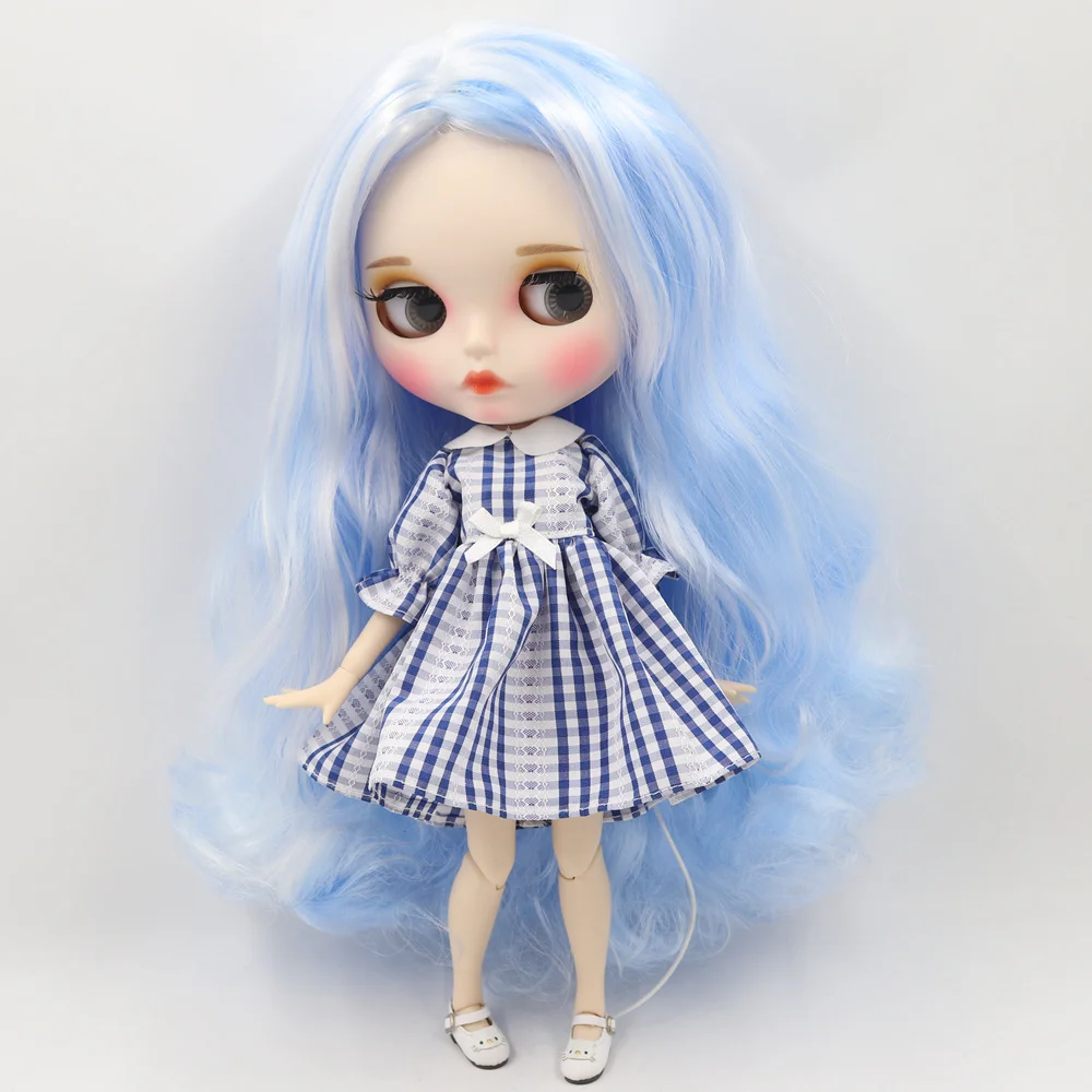 ICY Nude Blyth кукла для серии No. BL136/6005 синий микс белые волосы резные губы матовое лицо