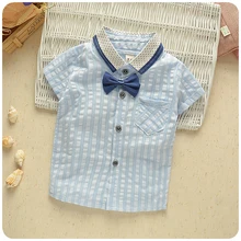 Одежда для младенцев от 0 до 3 лет г. летние рубашки с короткими рукавами из хлопка для маленьких мальчиков с бантом, модная повседневная одежда для маленьких детей