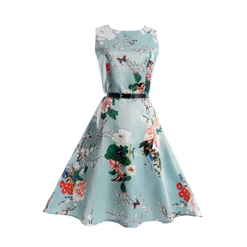 VOGUEON/летние платья для девочек; без рукавов; с цветочным принтом; в винтажном стиле; элегантные вечерние платья; детское летнее платье в стиле ретро; одежда с поясом - Цвет: Style 01
