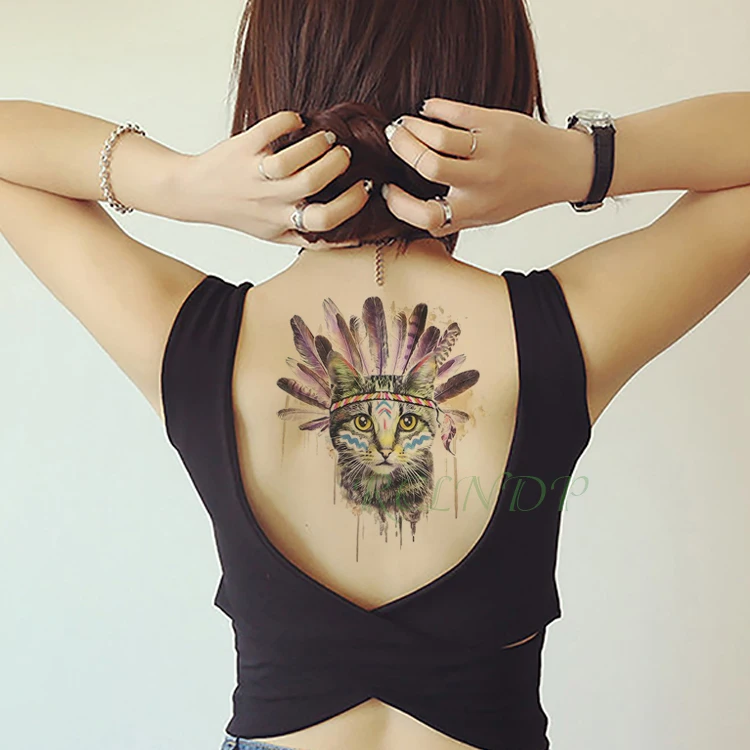 Водостойкая временная татуировка наклейка кошачье перо поддельные тату флэш-тату большого размера татуировки для женщин мужчин девушек боди-арт