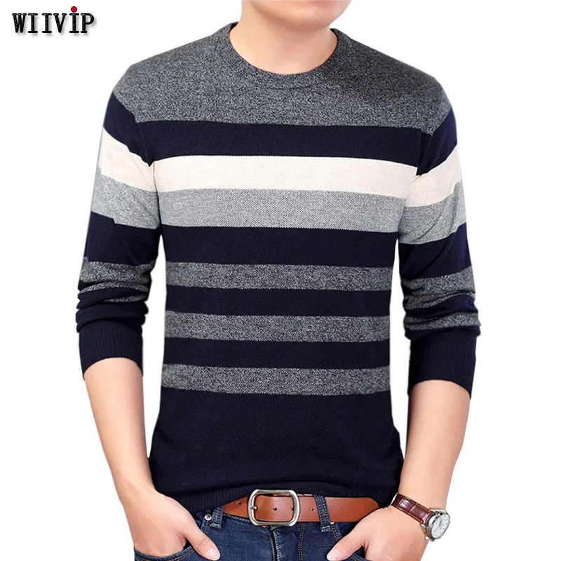 Wiivip Autumn long sleeve striped men pullover sweater masculino male ...