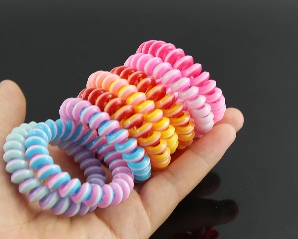 

Hot selling Scrunchies Telephone Wire Gum For Ladies Elastic Hair Band Rope Candy Colored Bracelet Large size Scrunchy