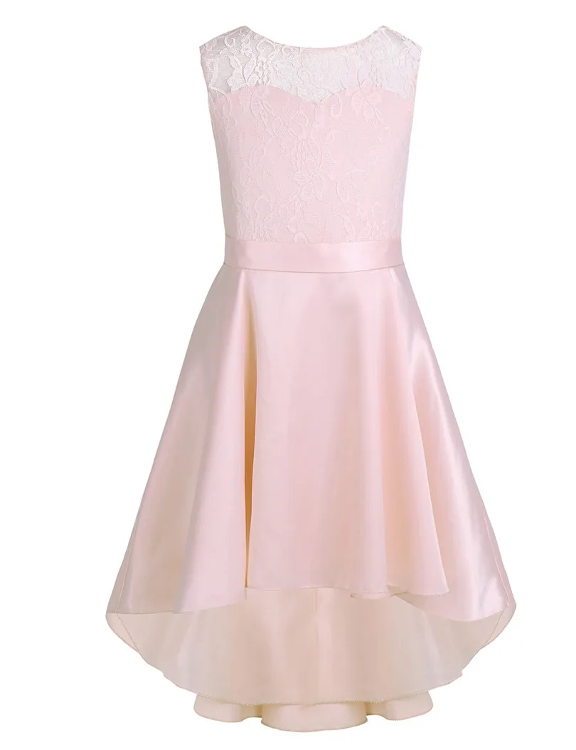 IEFiEL/детское кружевное фатиновое платье принцессы без рукавов с цветочным рисунком для девочек; платья для свадьбы, выпускного вечера; вечерние платья для торжественных случаев; платье для подростков - Цвет: Pearl Pink