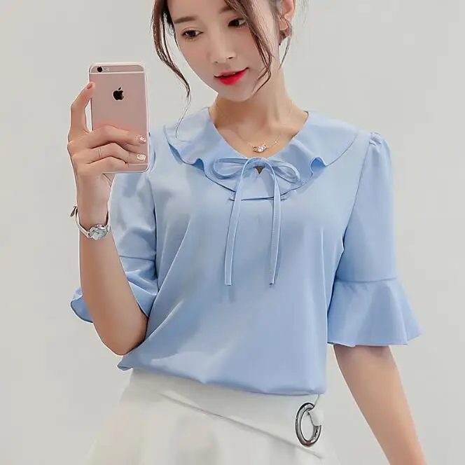Женская Повседневная шифоновая блузка на весну и лето модная рубашка Kawaii с