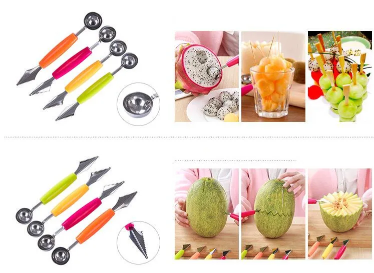 

100pcs 2in1 Dual-head Fruit Ball Carving Knife Kiwi Fruit Waterlemon Scoop Melon Digger Fruit Jar Mashed Potato Baller Ice Crea