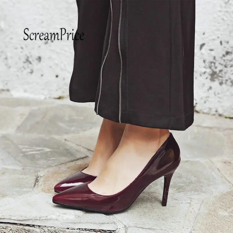 

Women Thin High Heels Fashion Pointed Toe Party Pumps Shoes Black Wine Red