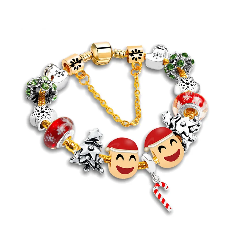 new font b christmas b font emoji bracelet cute face charms red white green tree festival