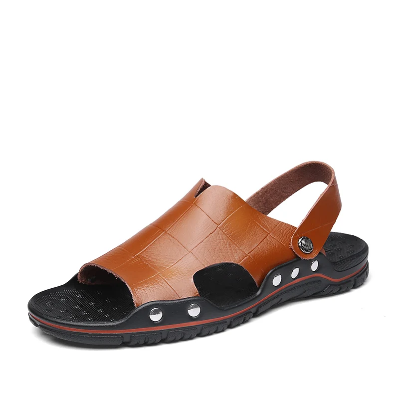 

Men Sandals Leather Men Slippers Summer Flat Outdoor Sneaker Beach Rubber Flip Flops Men Water Trekking Sandal 2019 New