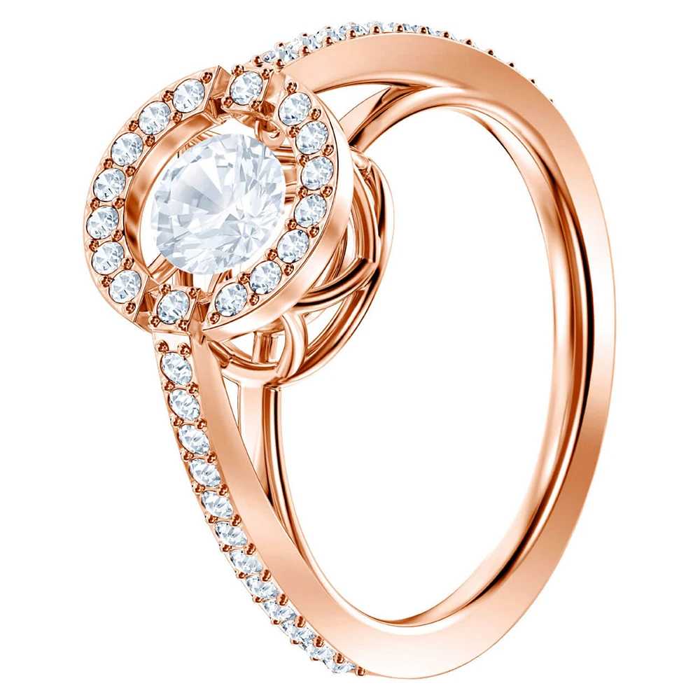 

SWA RO 2019 Genuine 1:1 High Quality SPARKLING DANCE ROUND Ring Charm Shine Jumping Crystal Lady Ring Featured Jewelry Gift