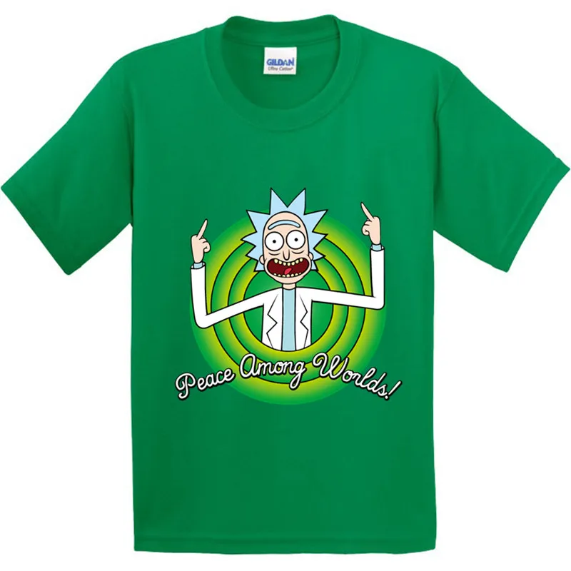 Детские хлопковые футболки с принтом аниме Рик и Морти детские забавные летние футболки с рисунками из мультфильмов, повседневные топы для мальчиков и девочек, одежда для малышей GKT008 - Цвет: Deep Green-D