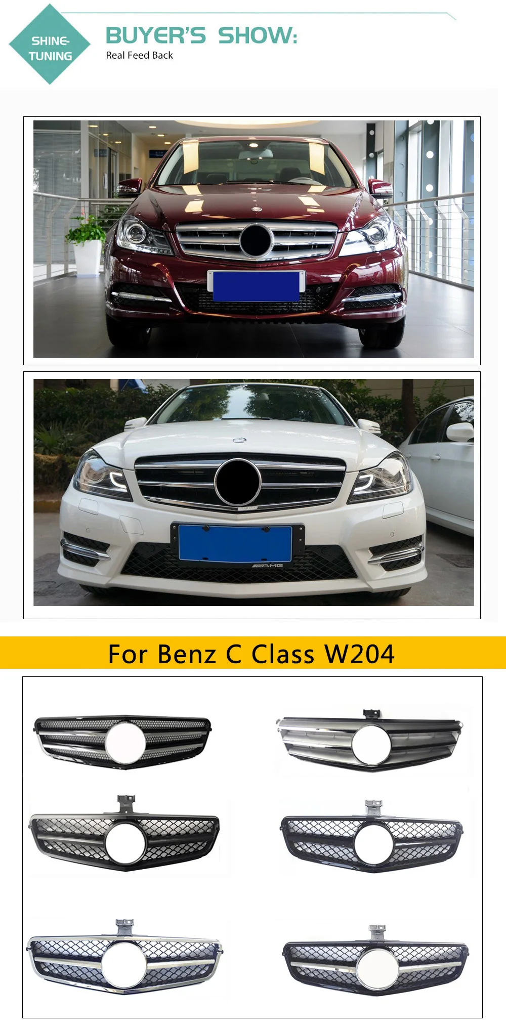 Подходит для mercedes C Class W204 C63 C180 amg черная/Серебристая передняя решетка 2008- C180 C200 C250 C300 C350 с эмблемой