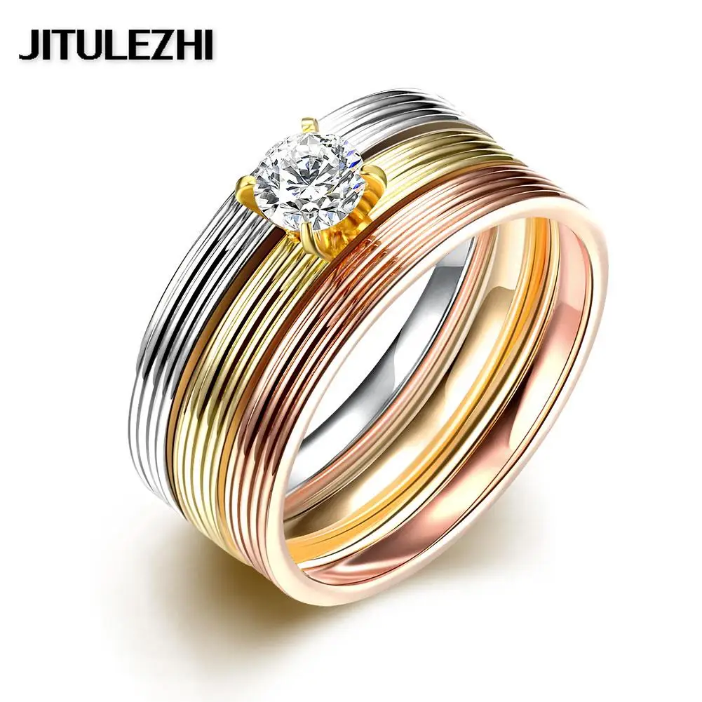 Women's titanium steel wedding rings cubic zirconia jewelry anelli