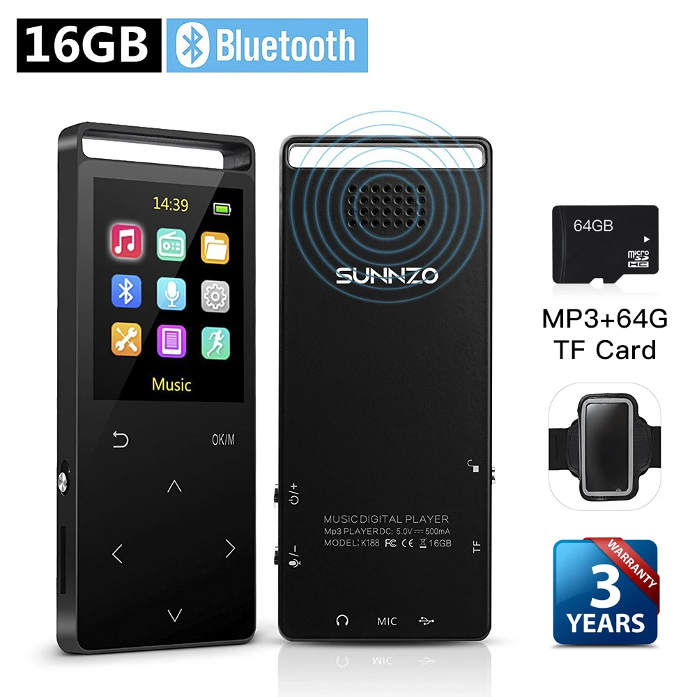 

Bluetooth MP3 Player 16GB HiFi Digital Music Mini Player Inbuild Speaker FM Radio Pedometer With Free Armband +64GB TF Card
