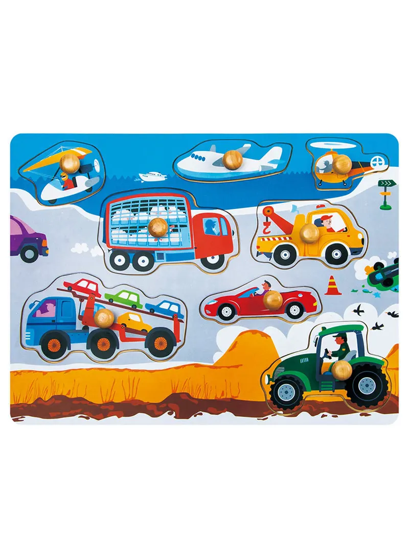 Robud 8 Pieces Transportations Peg Jigsaw Wooden Puzzle Game Baby