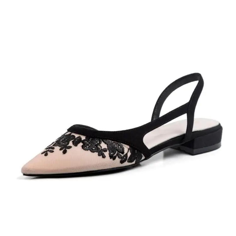 

Womens Pointed Toe Floral Lace Embroidery Flats Sandals Slingback Ankle Buckle Summer Shoes A814