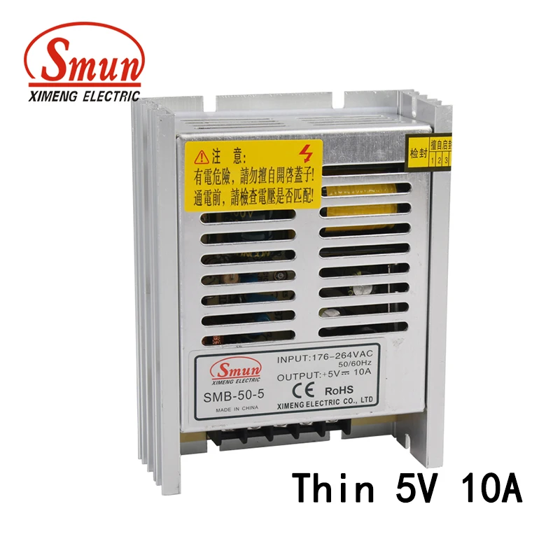 

50W Ultra Thin Type Single Output Switching Mode Power Supply 5V 10A AC-DC Slim Led Driver SMB-50-5